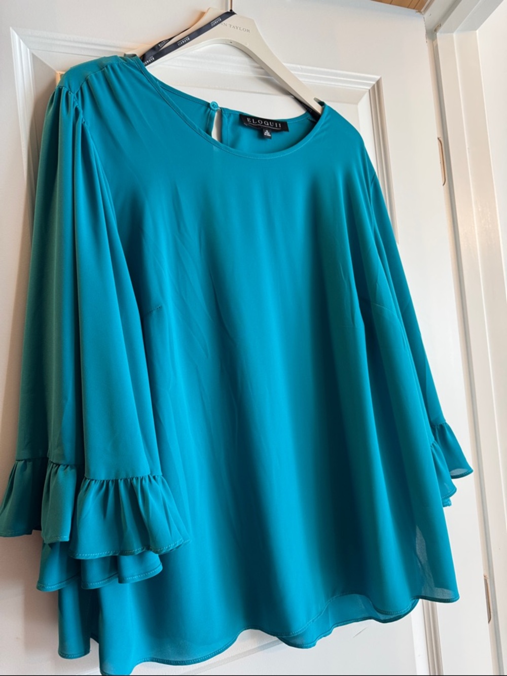 Eloquii Teal Ruffle-Sleeve Blouse
